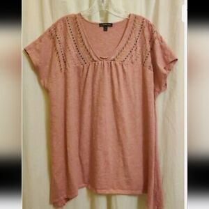Lane Bryant Short Sleeve Tribal Embroidery Top Dusty Pink 22/24W